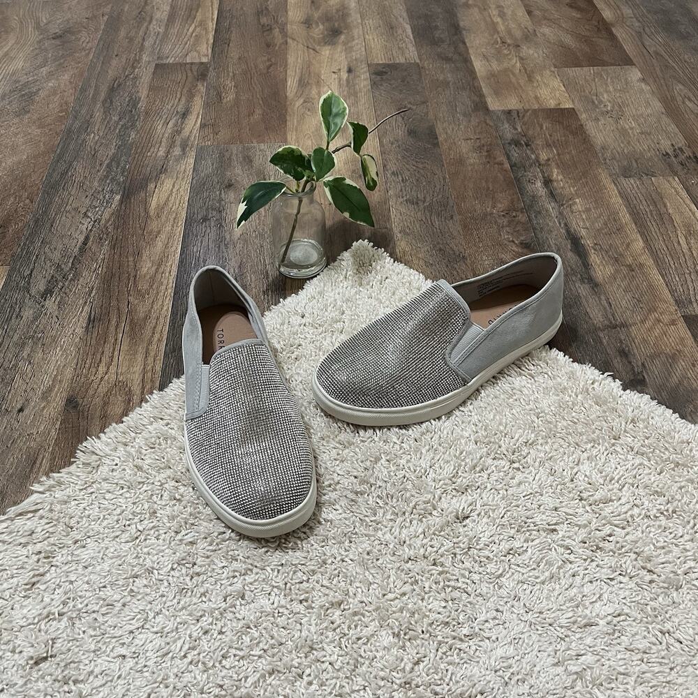 Torrid 7 Wide Gray Rhinestone Faux Gem Luxe Slip-On Cushioned Round Toe Sneakers